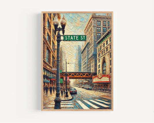 Illinois State St Wall Art - Chicago Travel Print, Illinois Gift, Housewarming Decor, Urban City Poster, Midwest Artwork