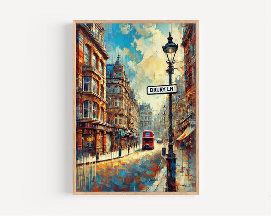 UK London Drury Ln Wall Art Vintage Travel Poster, Housewarming Gift, London Decor Print, UK Artwork, Classic British Style Home Decor
