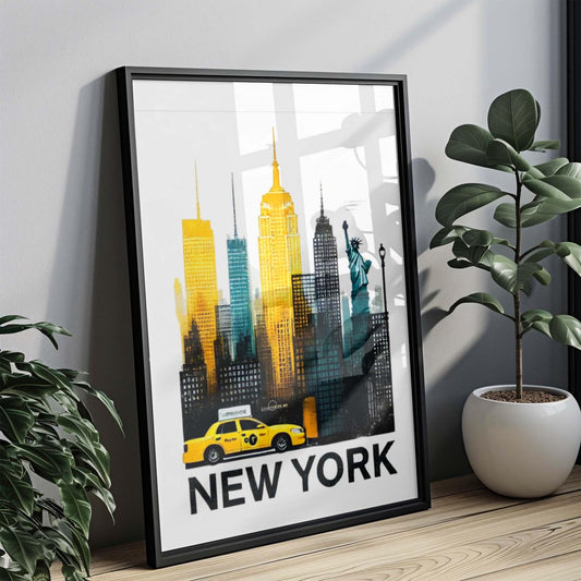 New York Art Wall Print: NYC Skyline Travel Poster, City Decor, New York City Gift for Home, Office, Dorm & Housewarming