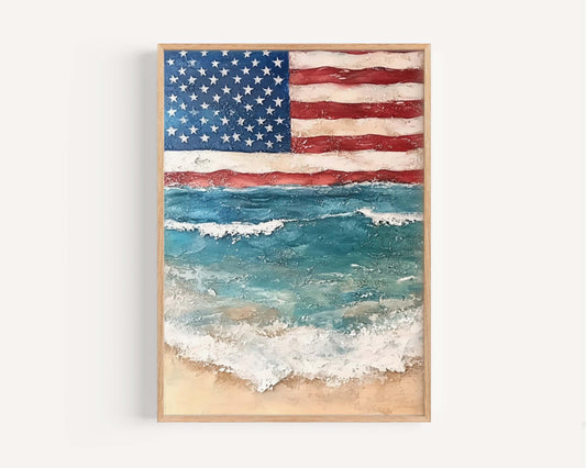 USA Beach Wall Art Patriotic Poster for Beach House Home Decor, Summer United States Art Print, American Coastal Decoration