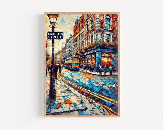 Grafton Street Wall Art Print – Dublin Travel Poster, Ireland Gift, Housewarming Decor, Irish Cityscape Illustration, Travel Print Gift