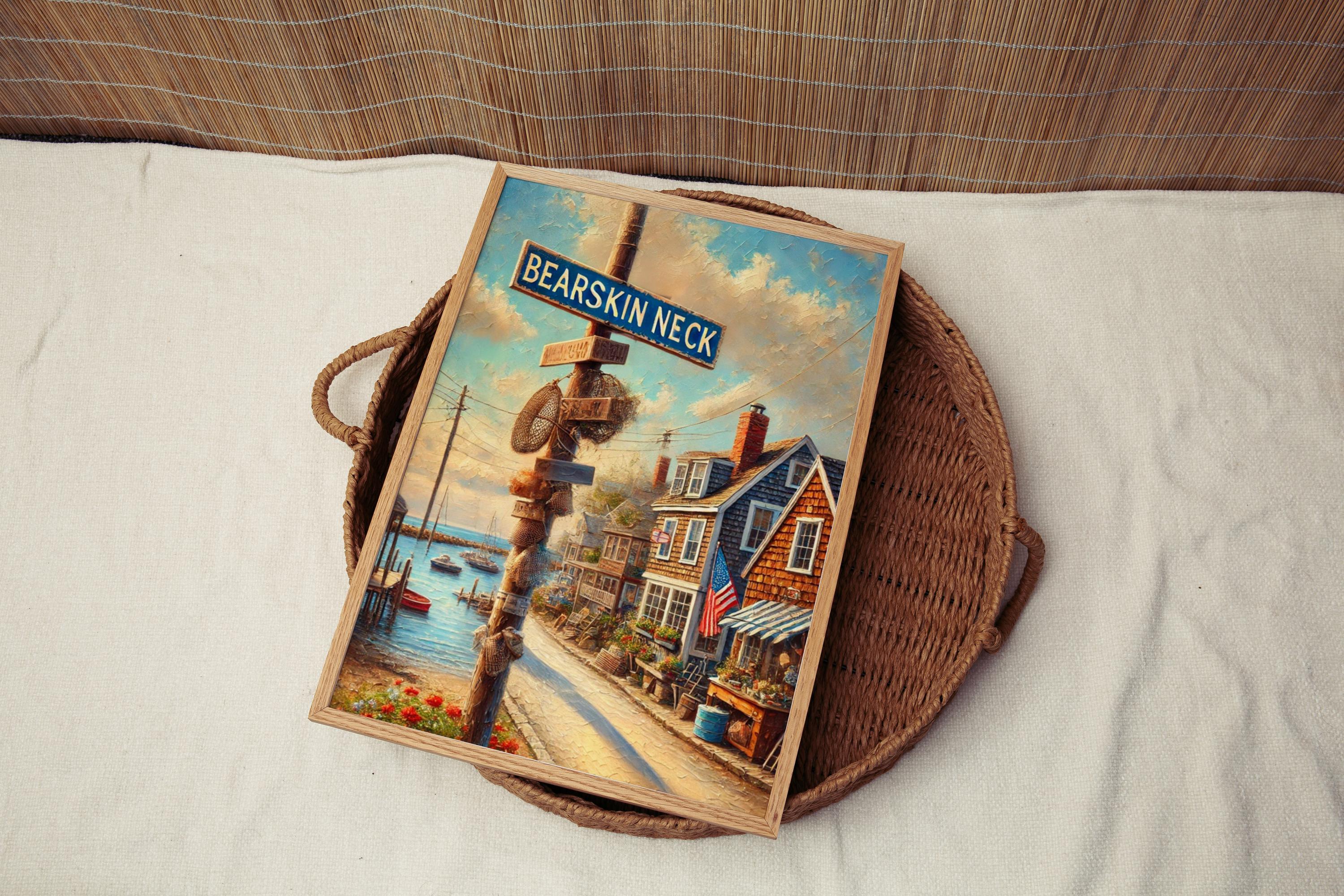 Bearskin Neck Oil Painting Art Print: Rockport Coastal Village Travel Poster