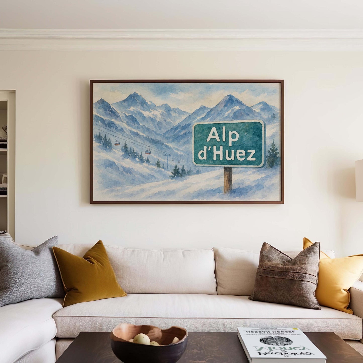 Alp d'Huez Watercolor Print, Ski Mountain Art