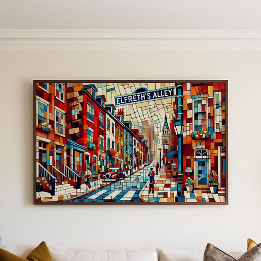 Elfreth's Alley Wall Art - Philadelphia Travel Print, USA Gift, Historic Street Poster, Housewarming Decor, American Art Decor