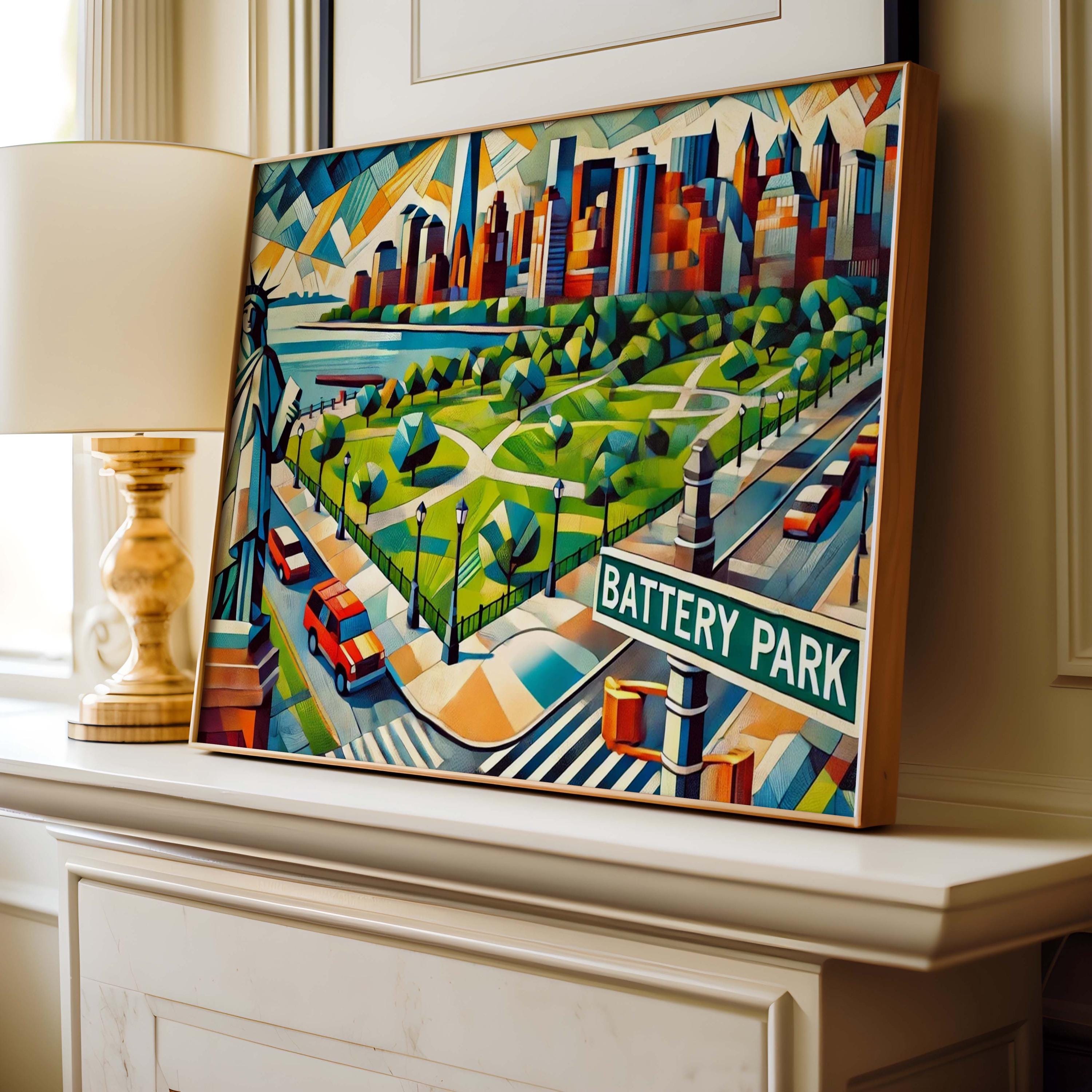 Battery Park Wall Art Print - New York Travel Poster, Manhattan NYC Gift, Housewarming Decor, Battery Park New York City Illustration