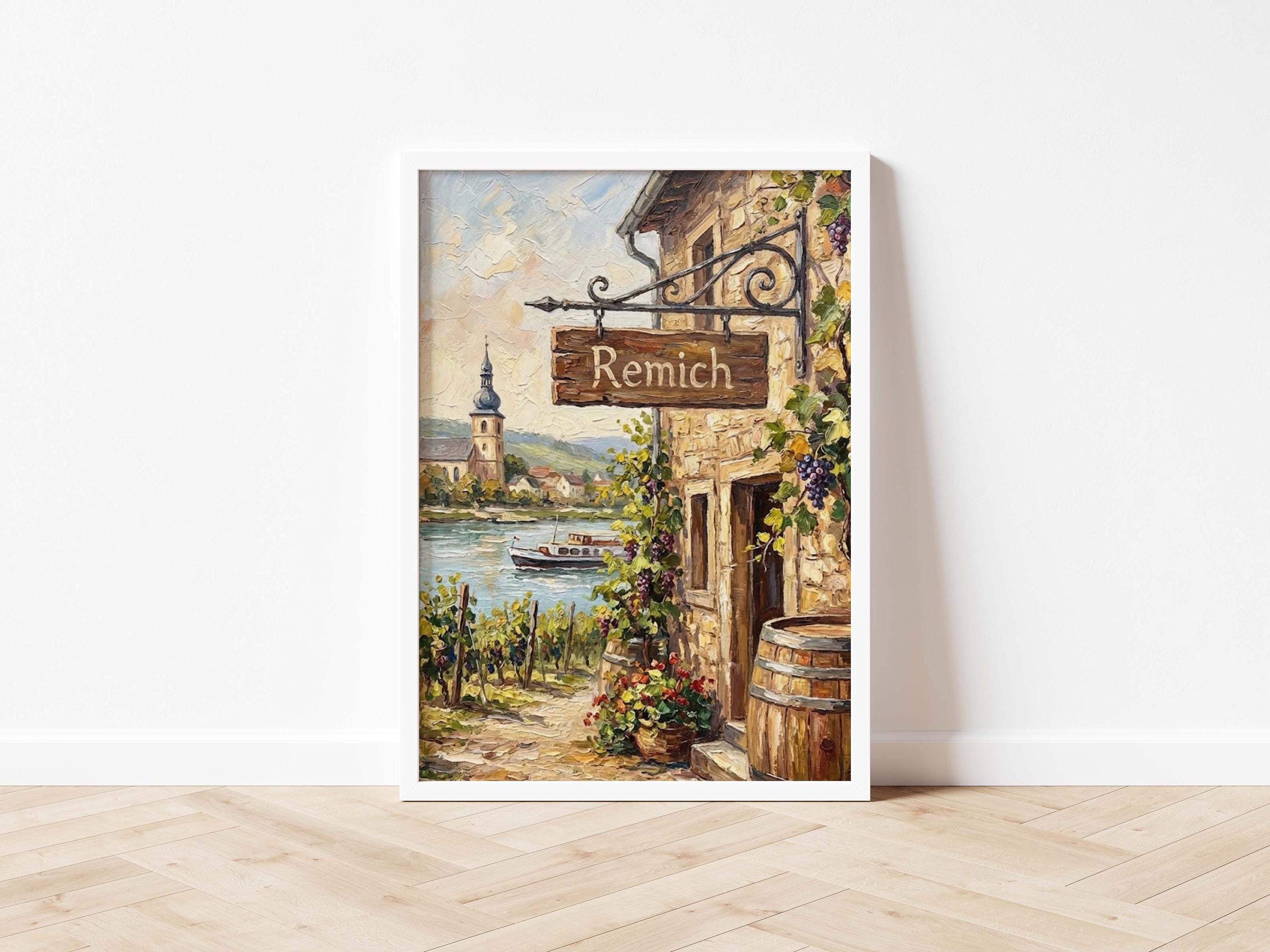 Remich Oil Painting Art Print: Luxembourg Moselle River City Travel Poster