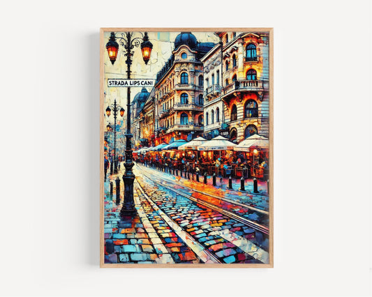 Strada Lipscani Wall Art Print - Vintage Bucharest Travel Poster, Romania Gift & Housewarming