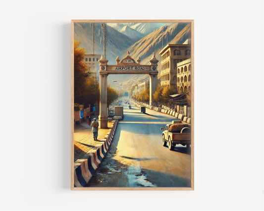 Airport Rd Kabul Wall Art Print - Afghanistan Travel Poster, Souvenir Decor, Housewarming Gift, Travel Print,Unique Afghan Cityscape Artwork