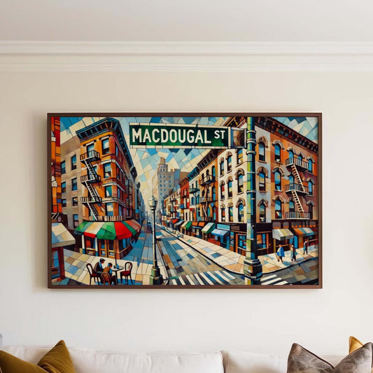 New York Art MacDougal Street Wall Art Print, Travel Poster, NY Gift, Housewarming Decor, Vintage Cityscape Illustration