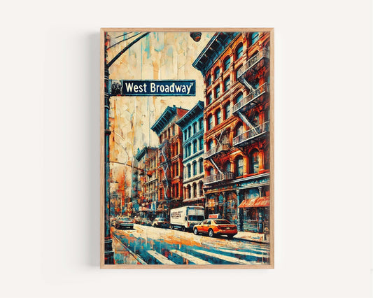 West Broadway Print Manhattan Wall Art NYC Travel Poster New York City Gift Housewarming Decor NYC Art Map Illustration