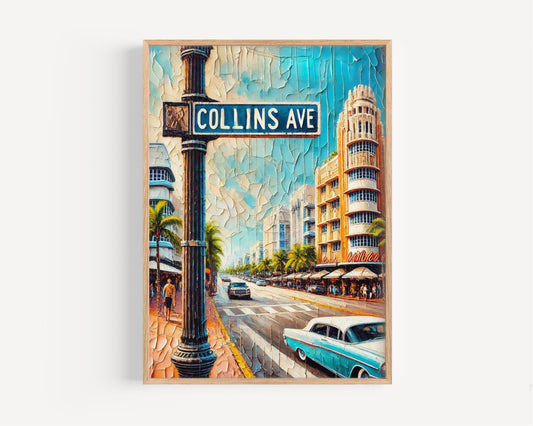 Miami Collins Ave Wall Art Print – Florida Travel Poster, Beach Housewarming Gift, Modern Coastal Decor, Miami Beach Artwork