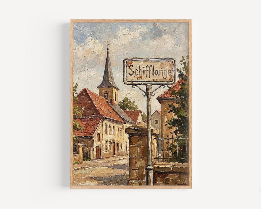 Schifflange Street Oil Painting Art Print: Schifflange Luxembourg Travel Poster