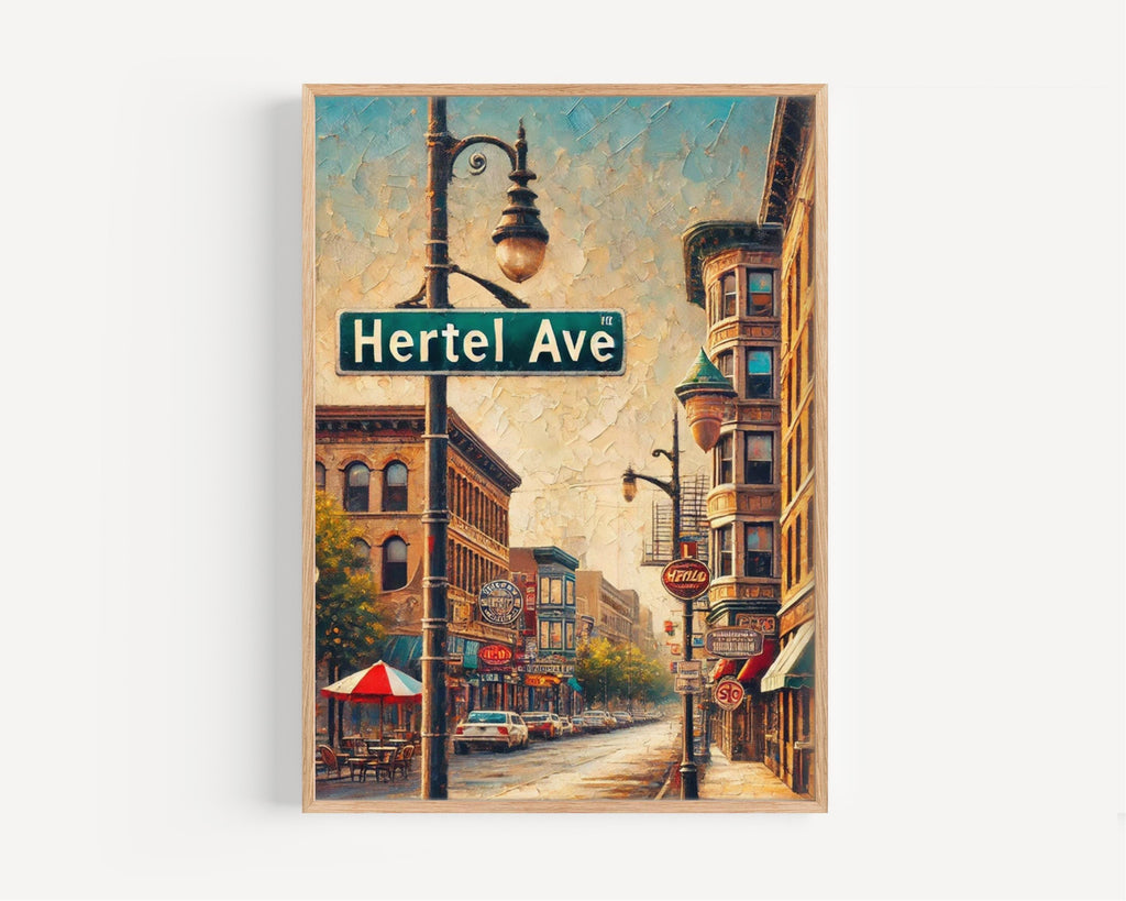 Hertel Avenue Oil Painting Art Print: Buffalo NY Street Sign Travel Poster