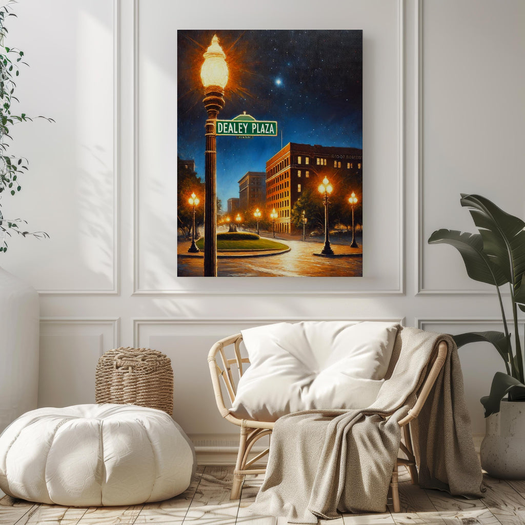 Dealey Plaza Oil Painting Art Print: Dallas Texas Historic Street Sign Travel Poster