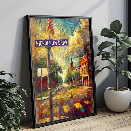 Nicholson Drive Wall Art Print Baton Rouge Travel Poster LA Gift Housewarming Decor for Home Office Wall Decoration