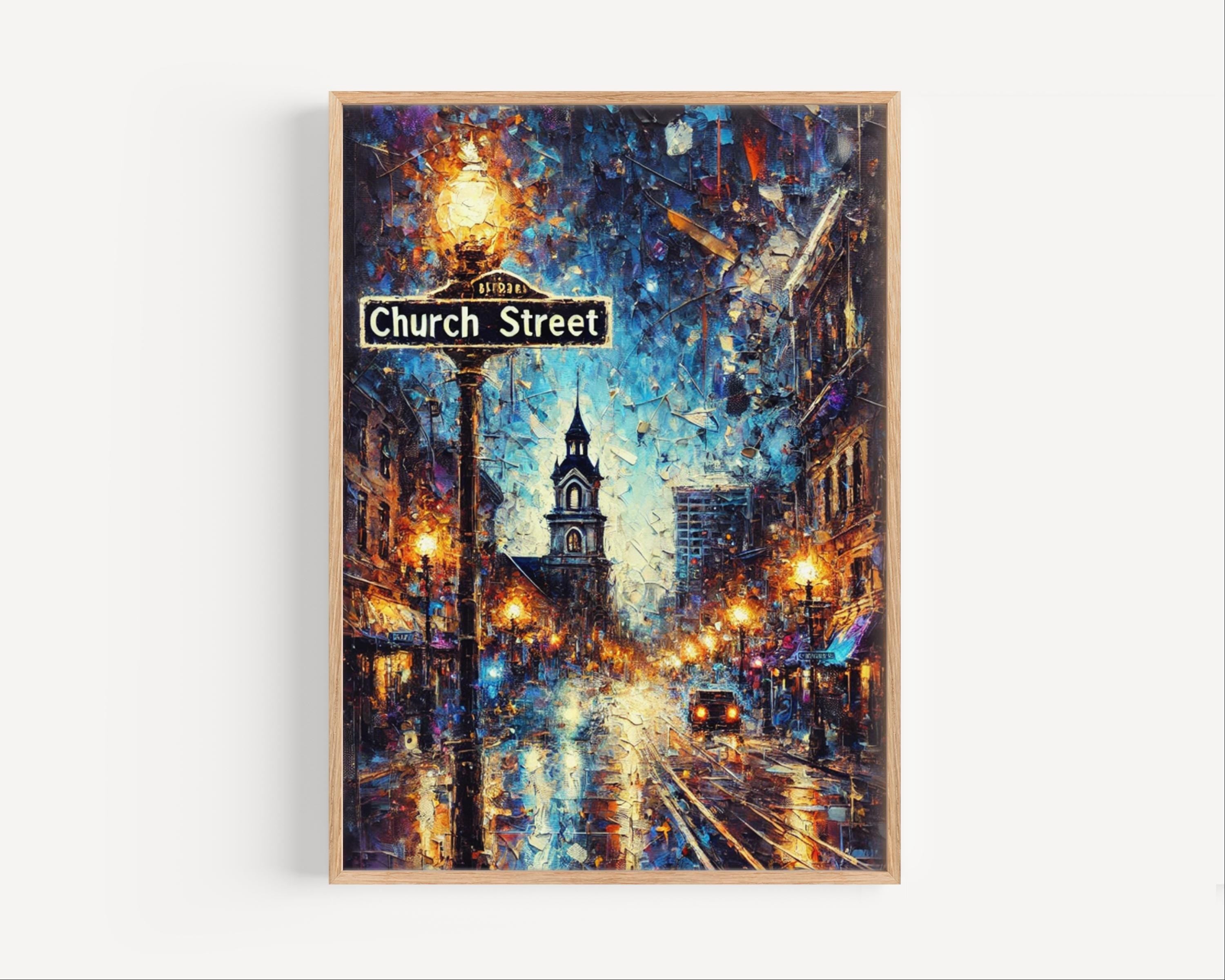 Church Street Oil Painting Art Print: Orlando Florida Street Sign Travel Poster