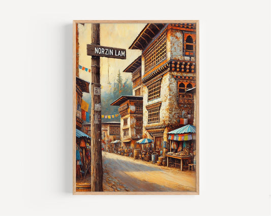 Norzin Lam Wall Art | Thimphu Bhutan Print | Himalayan Culture Travel Poster | Bhutan Souvenir | Personalized Gift | Fine Art Paper