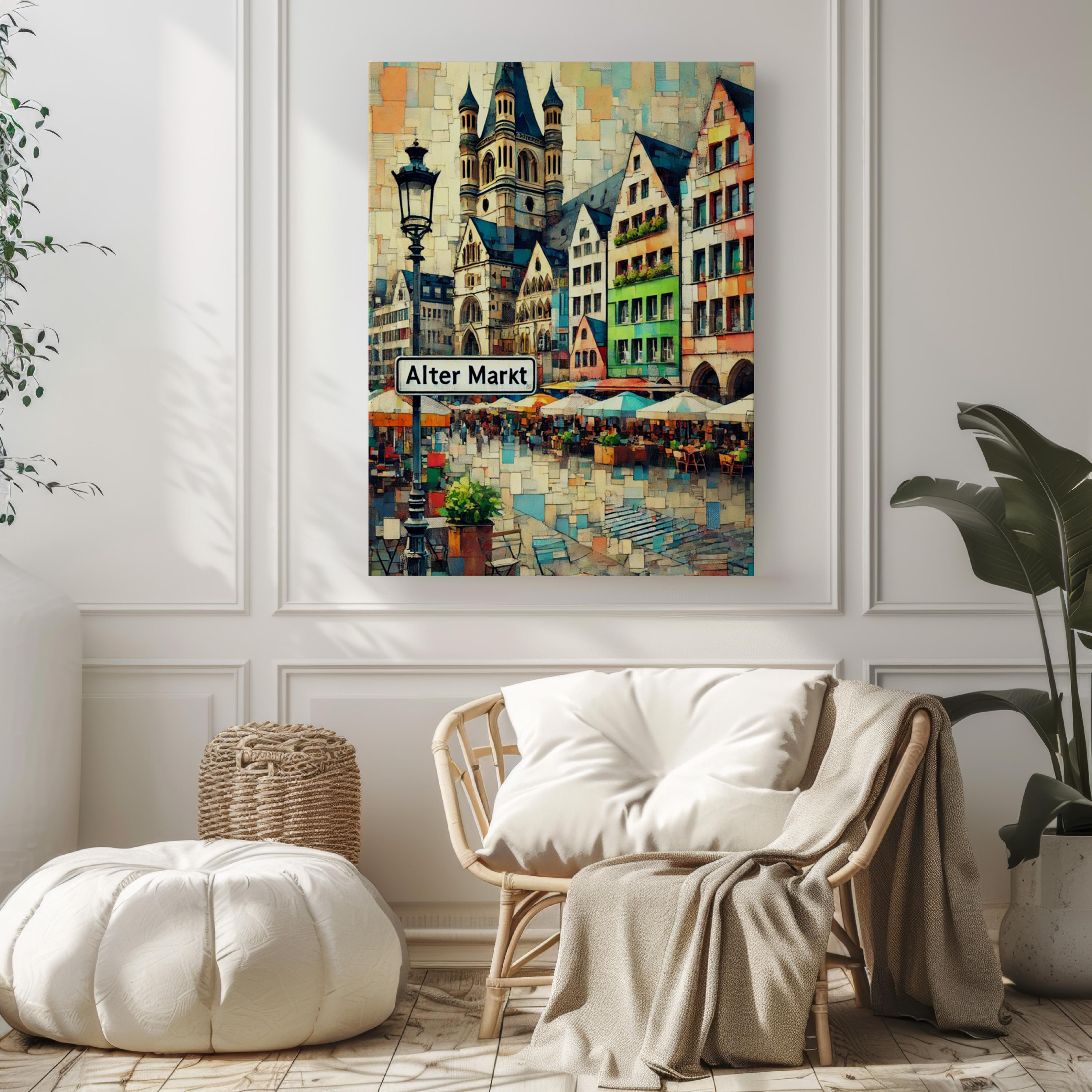 Alter Markt Cubism Art Print: Cologne Old Town Travel Poster