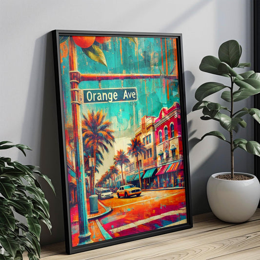 Wall art Orange Ave Wall Art Print, Orlando Florida Travel Poster, Florida Gift & Housewarming Decor, Unique Travel Artwork