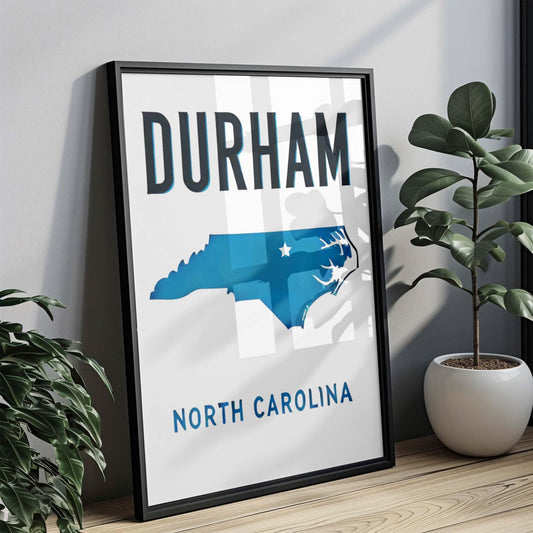 Durham Print - North Carolina Wall Art, Travel Decor, College Gift & Housewarming Home Accent, NC Map Poster, Durham Art Print