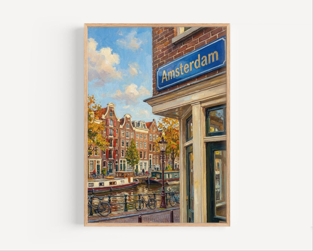 Amsterdam Street Sign Wall Art Print: Iconic Dutch City Travel Poster