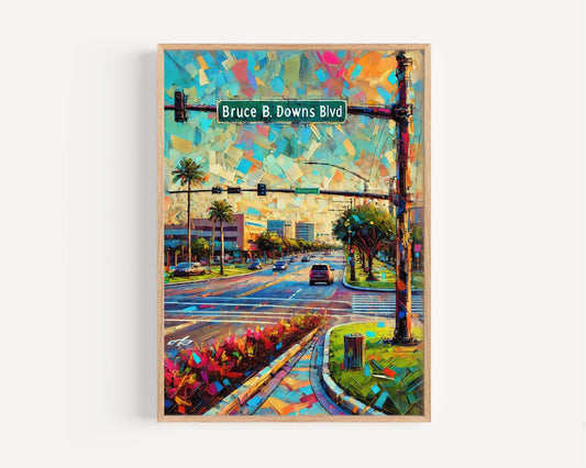 Bruce B. Downs Boulevard Wall Art - Tampa Florida Travel Print, Florida Gift, Housewarming Decor, Travel Poster, Tampa City Map Artwork