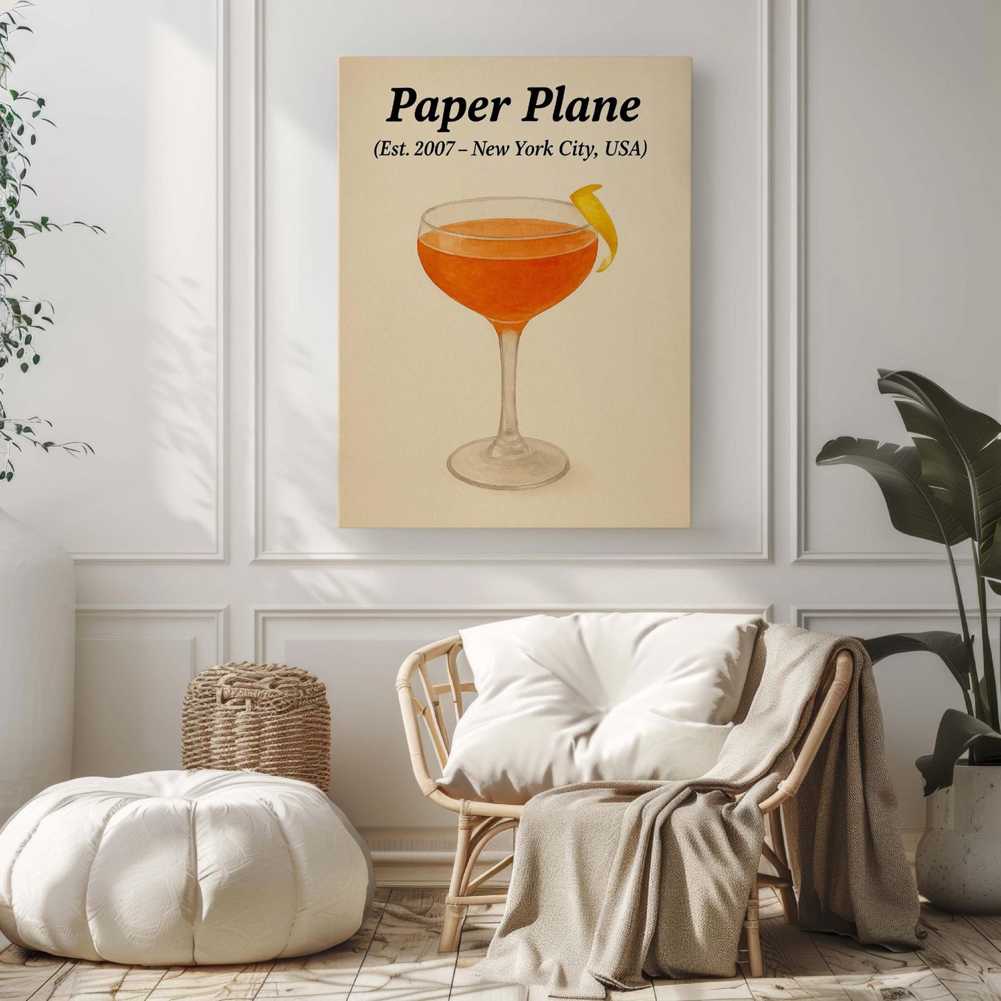 Paper Plane Cocktail Artwork, Modern Wall Decor, Drink, Cocktail Print, Bar Art, Beverage Poster, Digital Download, Gift for Bartenders