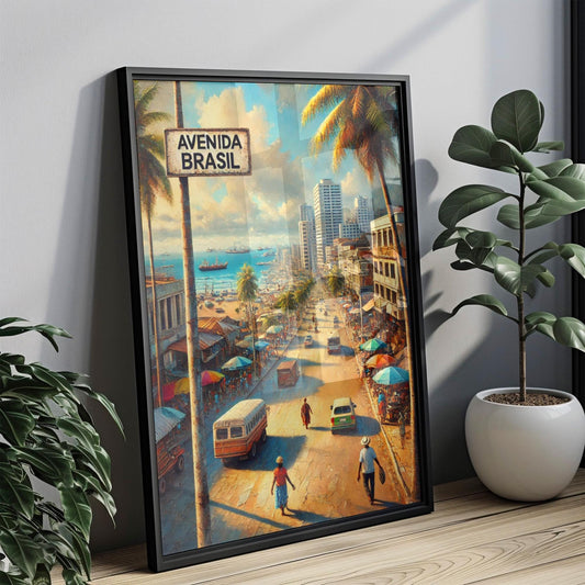 Avenida Brasil Wall Art | Luanda Print | Angola Travel Poster | Coastal City Scene | Vibrant Street Sign Art | Personalized Gift