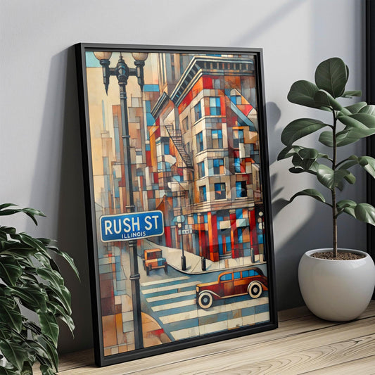 Rush Street Wall Art Chicago Print Illinois Art Cityscape Travel Poster Modern Home Decor Gift