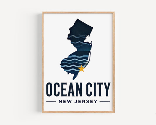 New Jersey Ocean City Wall Art Print – Beach Decor, Travel Gift, Housewarming & College Room Artwork