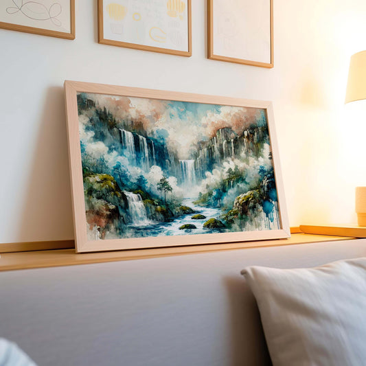 Nature Gift Waterfall Wall Art, Nature Print Home Decor, Stream Landscape, Housewarming & New Home Family Art Canvas