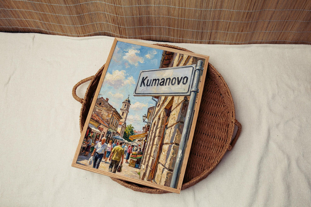 Kumanovo Oil Painting Art Print: North Macedonia Street Sign Travel Poster
