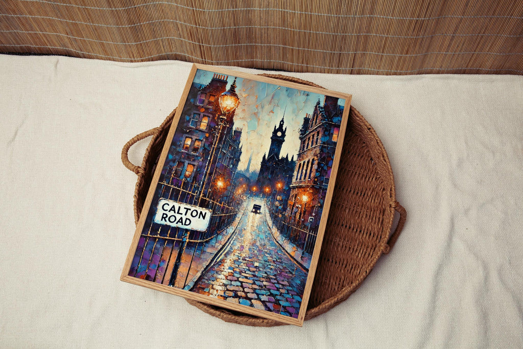 Calton Road Oil Painting Art Print: Edinburgh Scotland Street Sign Travel Poster