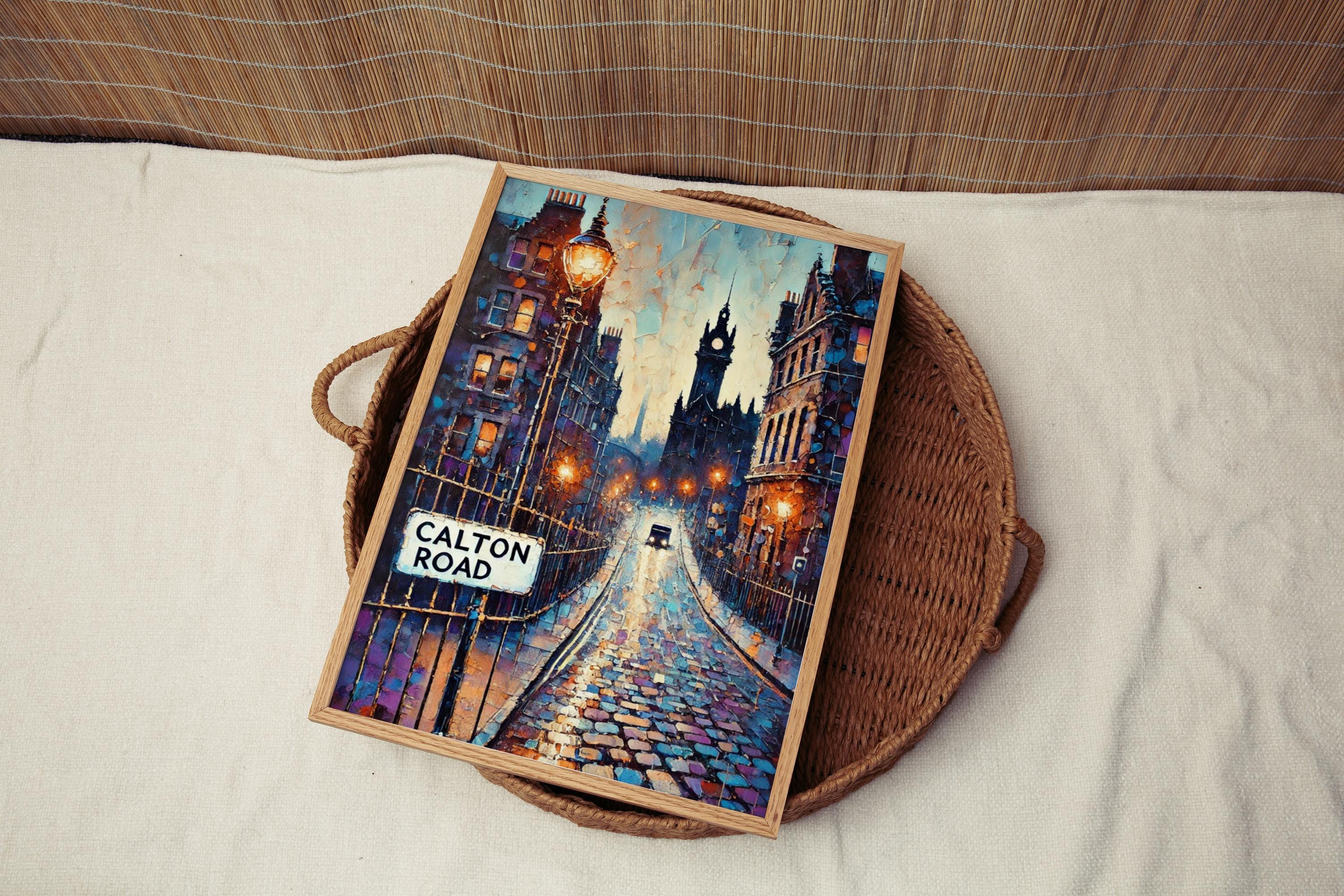 Calton Road Oil Painting Art Print: Edinburgh Scotland Street Sign Travel Poster