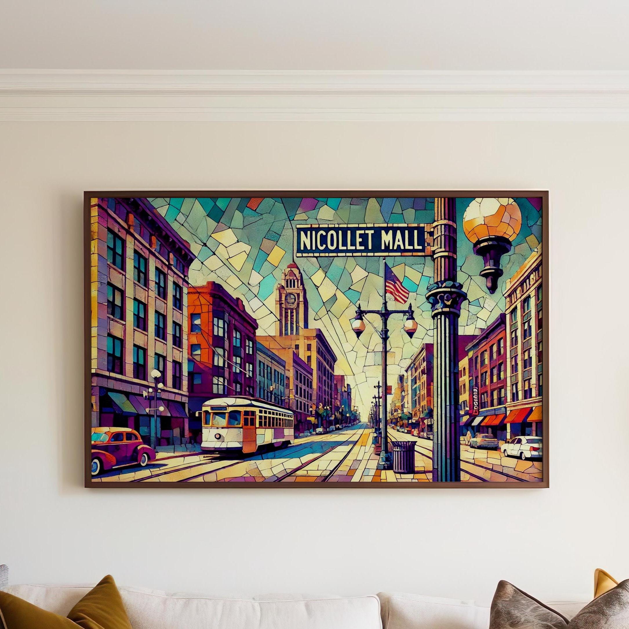 Nicollet Mall Wall Art Print - Minneapolis Travel Poster, Minnesota Gift, USA Modern Home Decor, Housewarming & Office Art Design