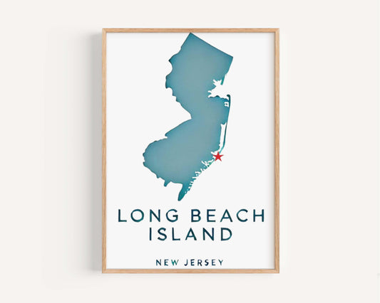 Long Beach Island Wall Art Print - New Jersey Coastal Decor, NJ Gift, Travel Poster, Housewarming & College Room Decoration
