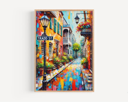 Charleston Tradd St Wall Art Print - South Carolina Travel Poster, Charleston Gift & Housewarming Decor