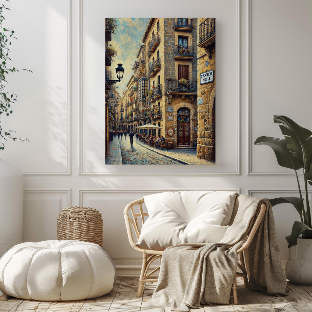 Carrer Nou Street Sign Print: Girona Catalonia Spain Travel Poster