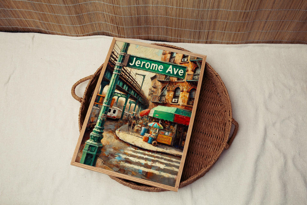 Jerome Avenue Oil Painting Art Print: Bronx NYC Street Sign Travel Poster
