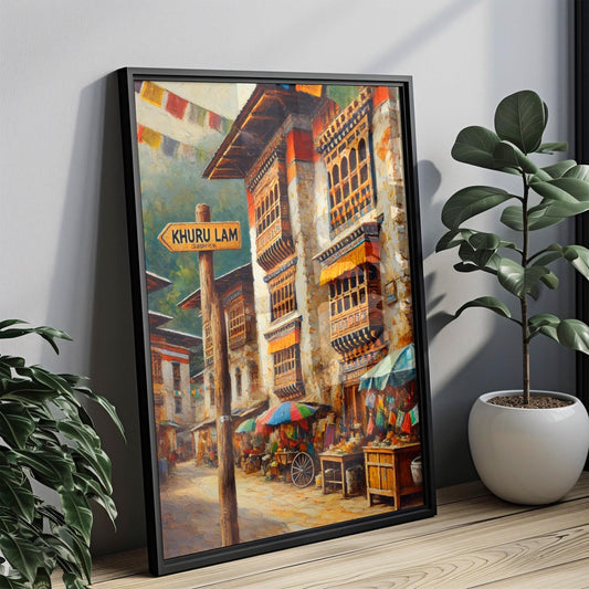 Khuru Lam Wall Art | Punakha Bhutan Street Sign Print | Travel Souvenir and Gift | Scenic Landscape Home Decor | Personalized Travel Poster