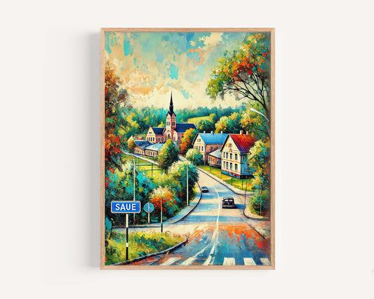 Saue Art Wall Print - Estonia City Travel Poster, European Artwork, Housewarming Gift, Saue Wall Decor,Travel Print,Estonia Map Illustration
