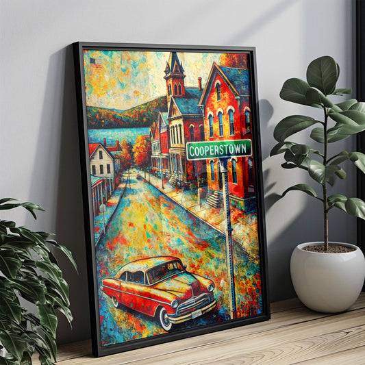 New York Cooperstown Wall Art Print - Travel Poster, USA Home Decor, Housewarming Gift, New York Gift Idea, Vintage Style Travel Artwork