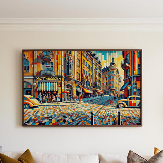 Drottninggatan Wall Art Print - Sweden Travel Poster, Scandinavian Home Decor, Housewarming Gift, Drottninggatan Sweden Map Art