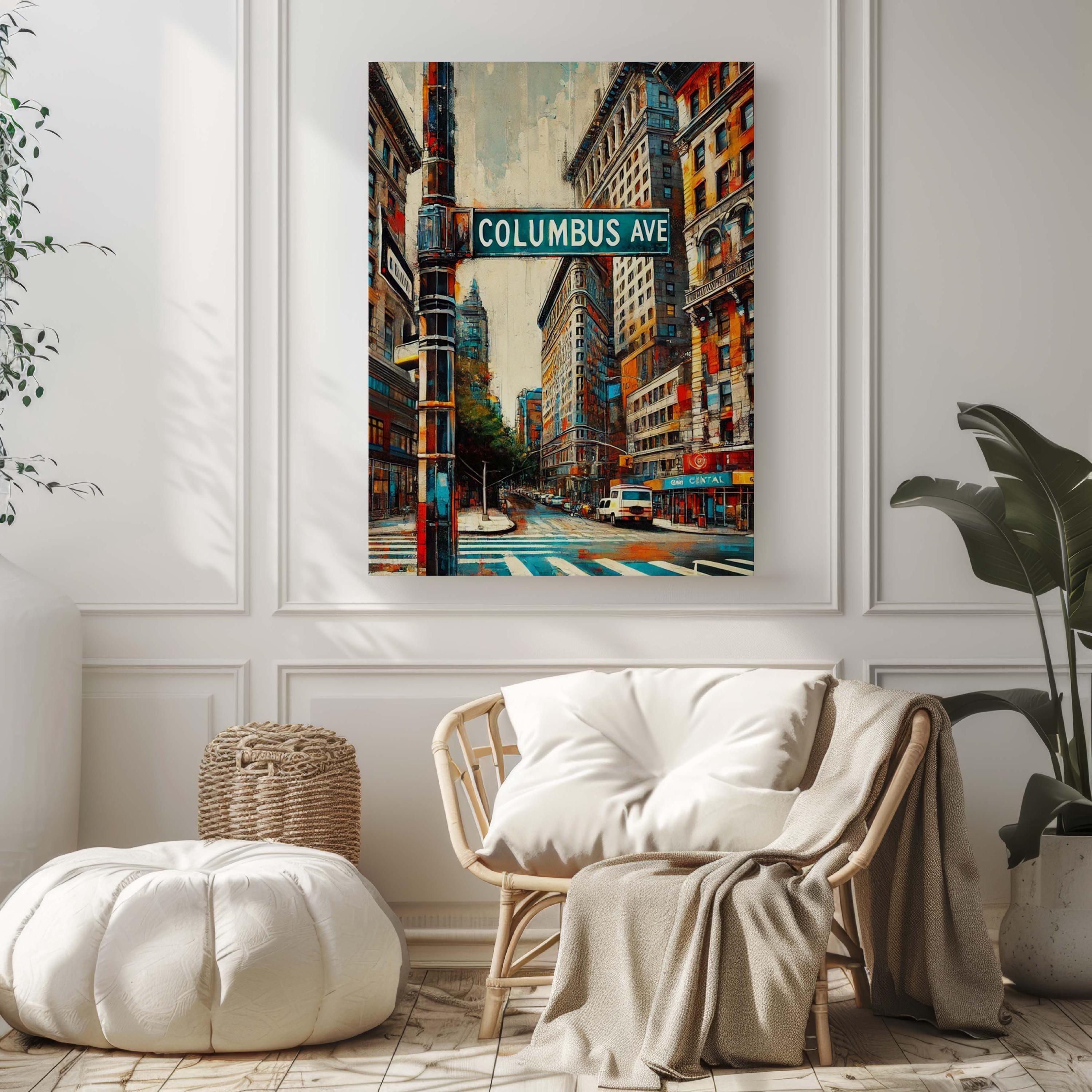 Columbus Avenue Wall Art Print – Manhattan NYC Travel Poster, New York City Gift, Housewarming Decor, Urban Street Map Artwork