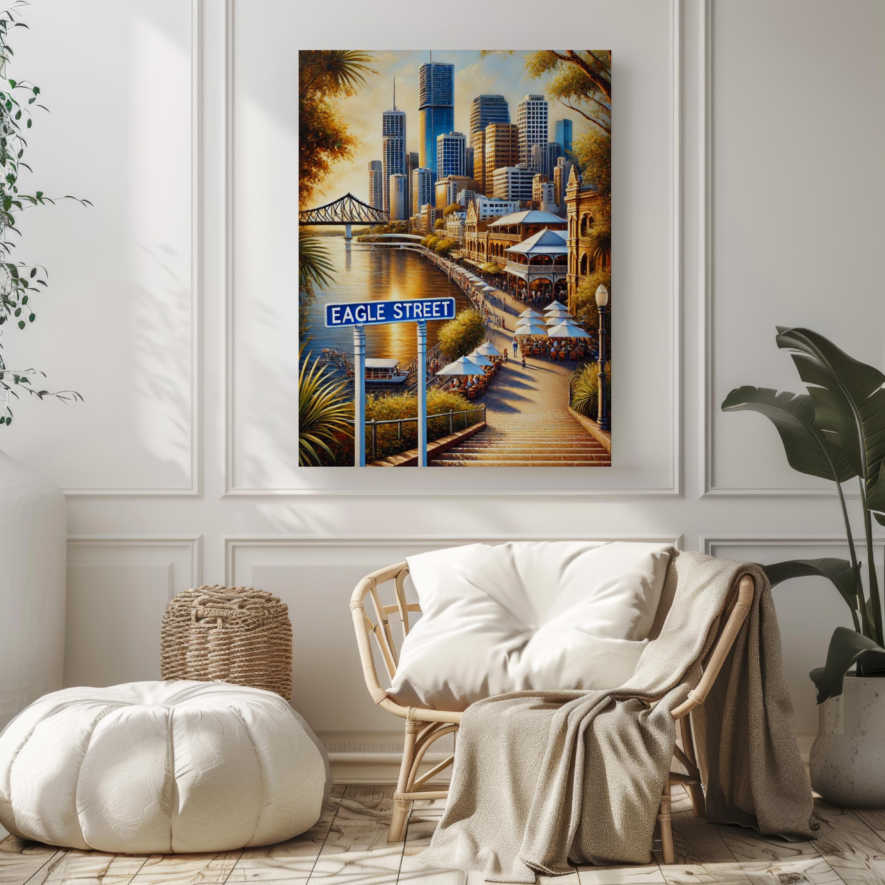 Eagle Street Wall Art Brisbane Print Australia Cityscape Travel Poster Home Decor Gift Souvenir, Framed or Unframed, Fine Art Ink on Paper