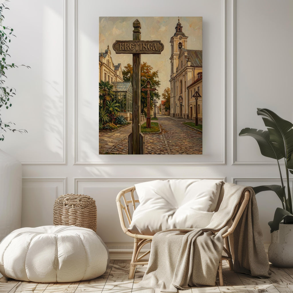 Kretinga Street Sign Art Print: Lithuania Heritage Town Travel Poster