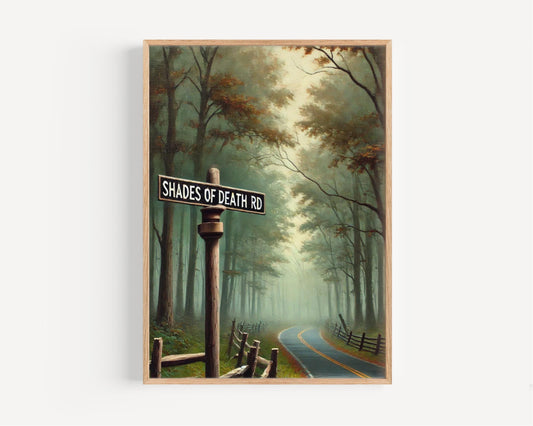Shades of Death Rd Wall Art Print - New Jersey Travel Poster, US Road Sign Gift, Housewarming Decor, Unique Travel & US Artwork