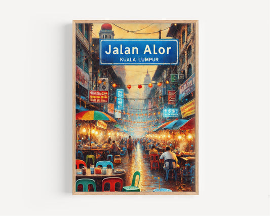 Kuala Lumpur Print, Jalan Alor Wall Art, Malaysian Street Scene, Night Market Decor, Travel Souvenir, Cityscape Poster, Home Decor, Gift
