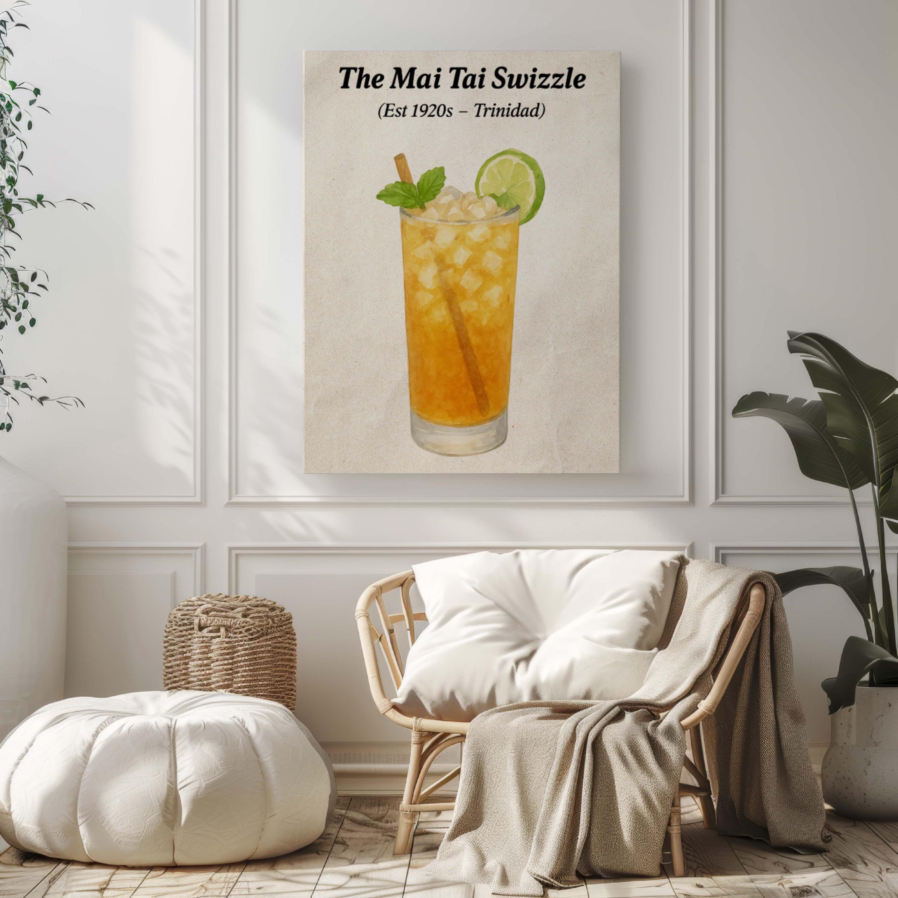 Mai Tai Swizzle Cocktail Poster Vintage