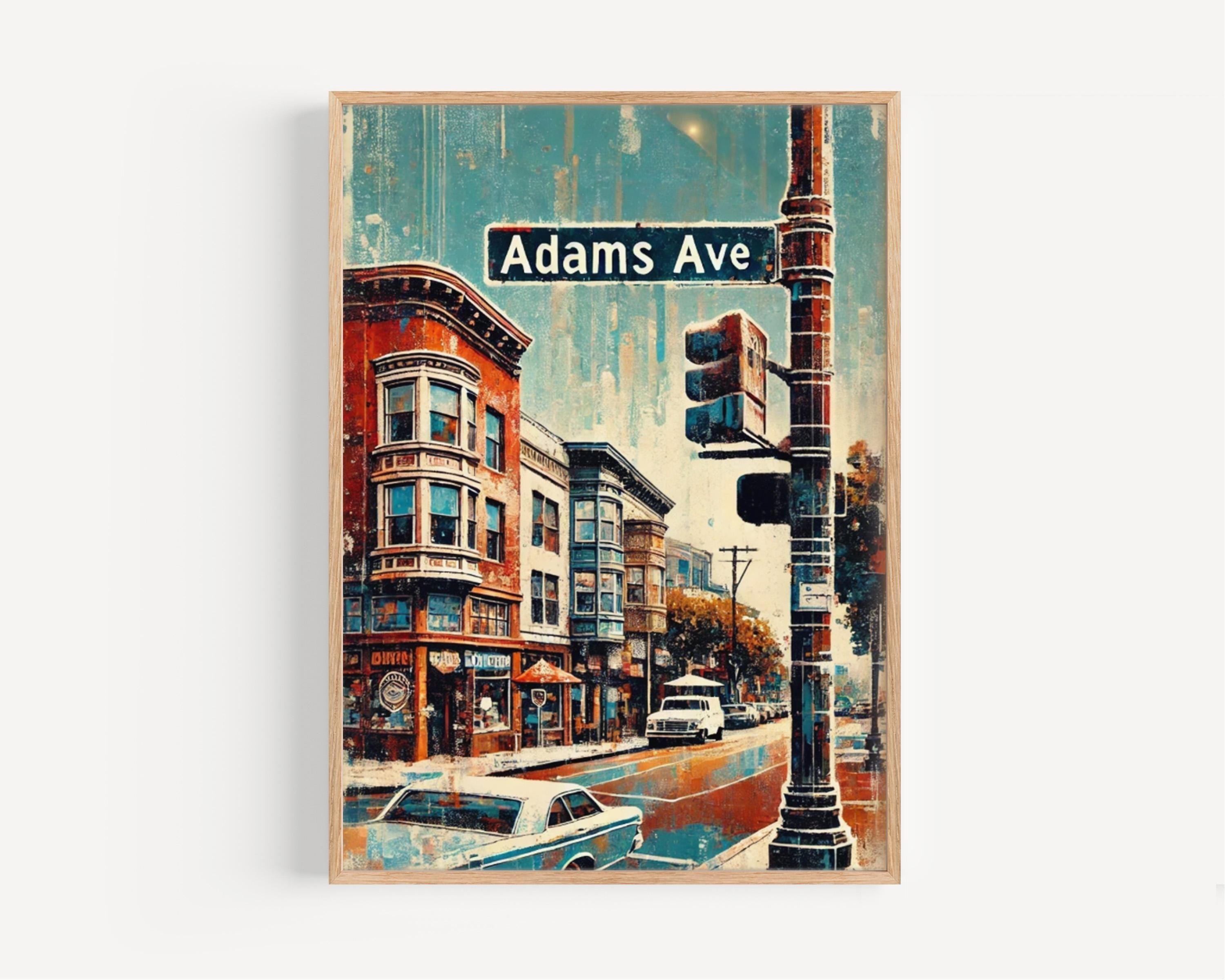 Adams Ave Wall Art Print - Vintage Normal Heights California Travel Poster, Unique Gift & Retro Home Decor